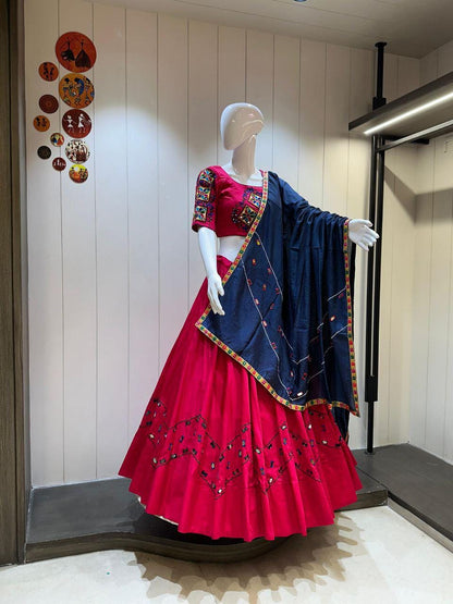 Pure Ajrakh Cotton Print Fabric Aari Work  With Patching Work Dupatta With Designer Blouse