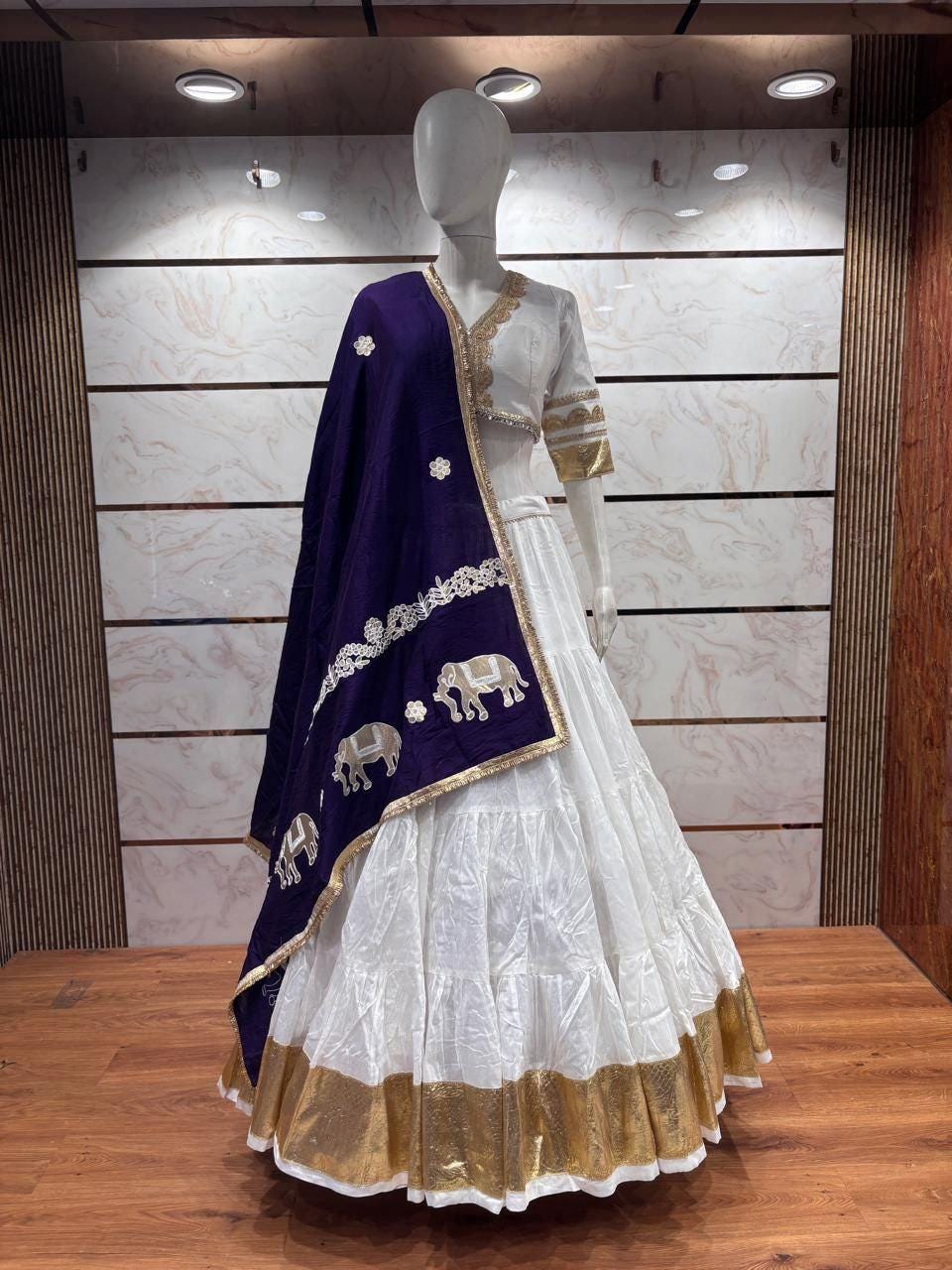 Pure Reyon Cotton Abhla Work Chaniya Choli For Navratri Patola Lehenga Festival Outfit Gamthi Work Garba Night