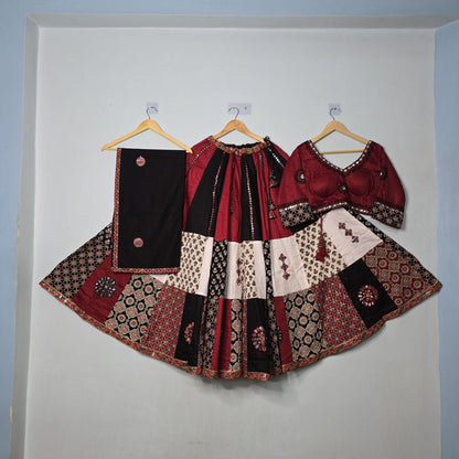 Pure South Cotton Fabric Base Skirt With Kampi Border And Multi Work Combination Chaniya Choli