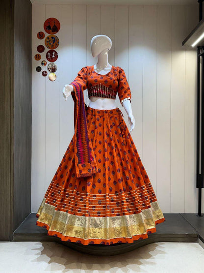 Camric Cotton Work Chaniya Choli For Navratri Patola Lehenga Festival Outfit Gamthi Work Garba Night