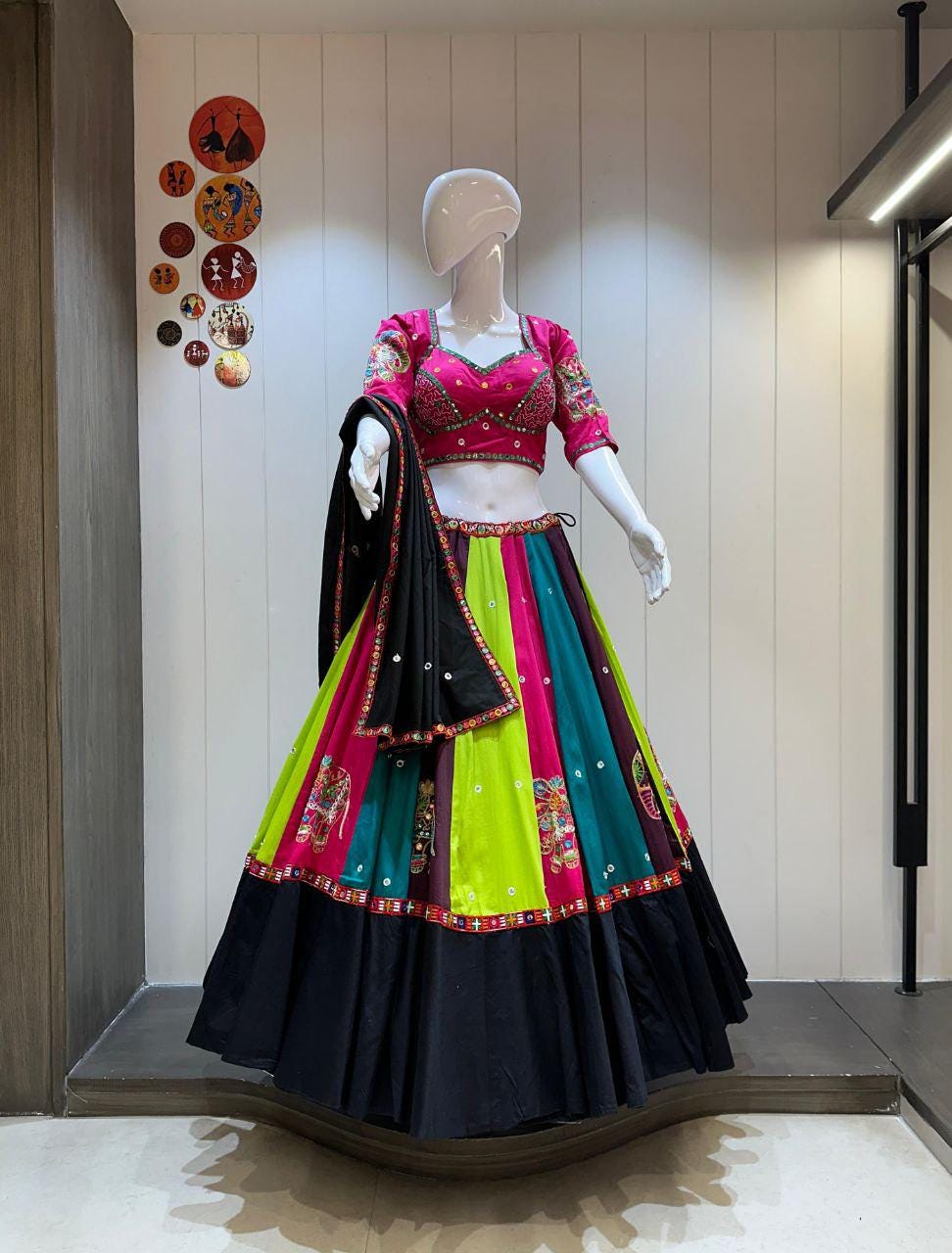 Pure Ajrakh Cotton Print Fabric Aari Work  With Patching Work Dupatta With Designer Blouse