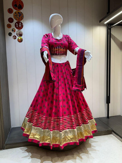 Camric Cotton Work Chaniya Choli For Navratri Patola Lehenga Festival Outfit Gamthi Work Garba Night