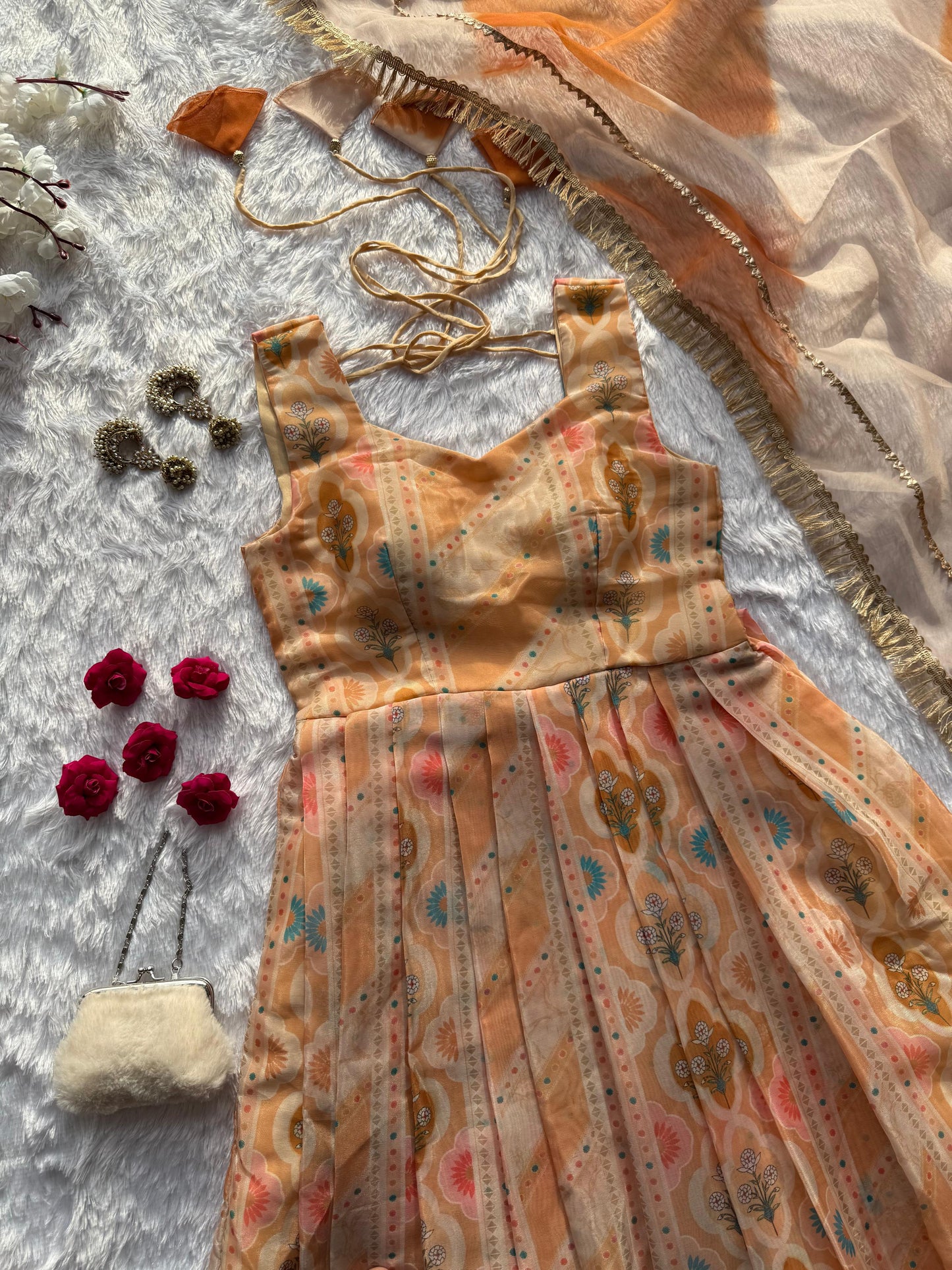 Pure Jimmy Organza Silk Digital Printed Padded Gown With 54+ Gown Length