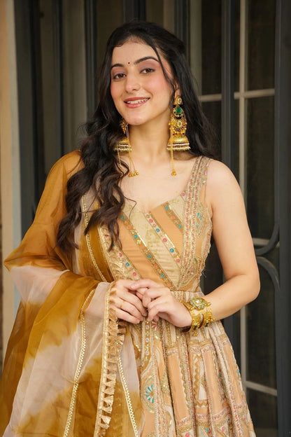 Pure Jimmy Organza Silk Digital Printed Padded Gown With 54+ Gown Length