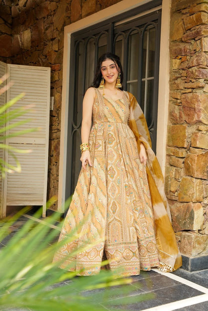 Pure Jimmy Organza Silk Digital Printed Padded Gown With 54+ Gown Length