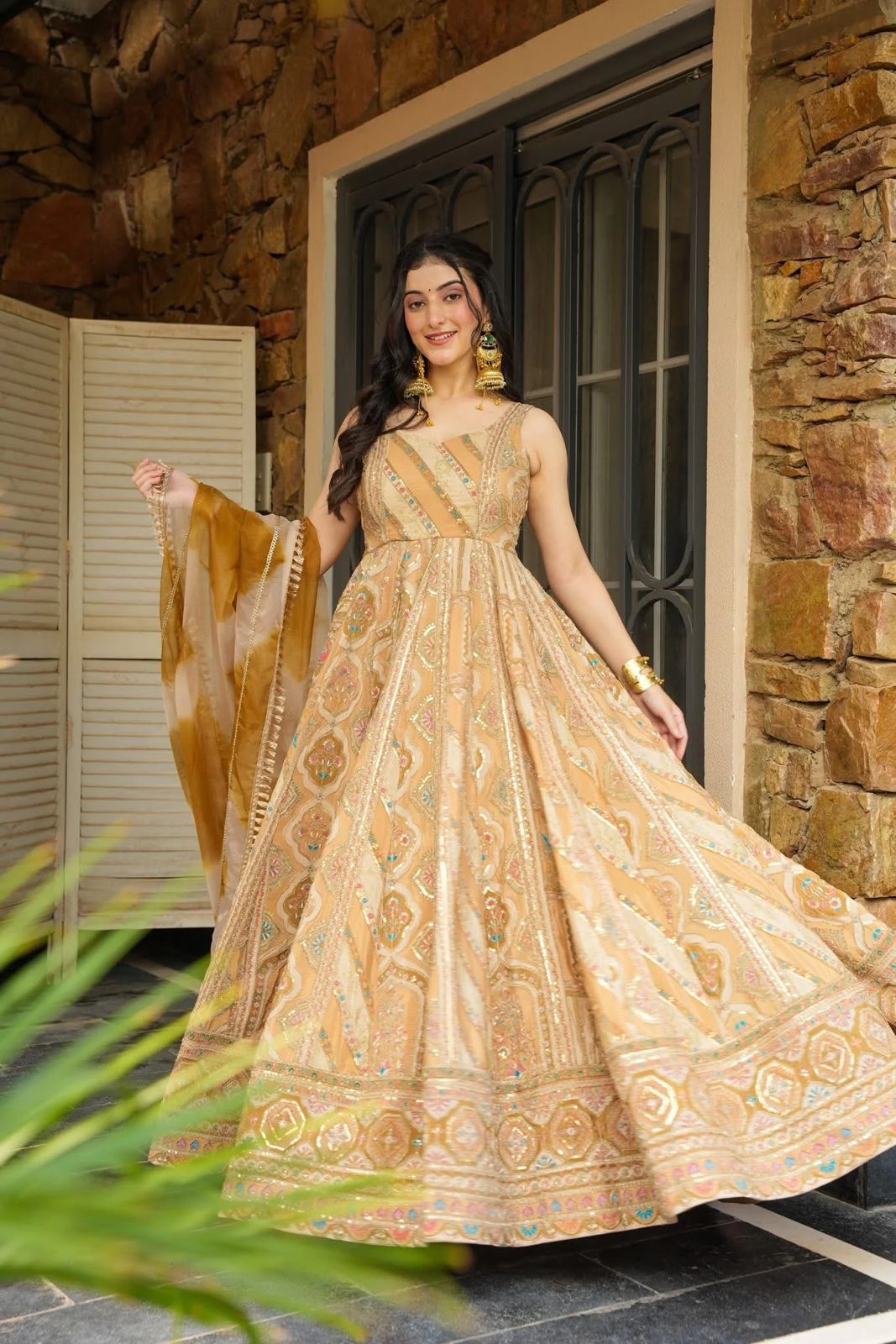 Pure Jimmy Organza Silk Digital Printed Padded Gown With 54+ Gown Length