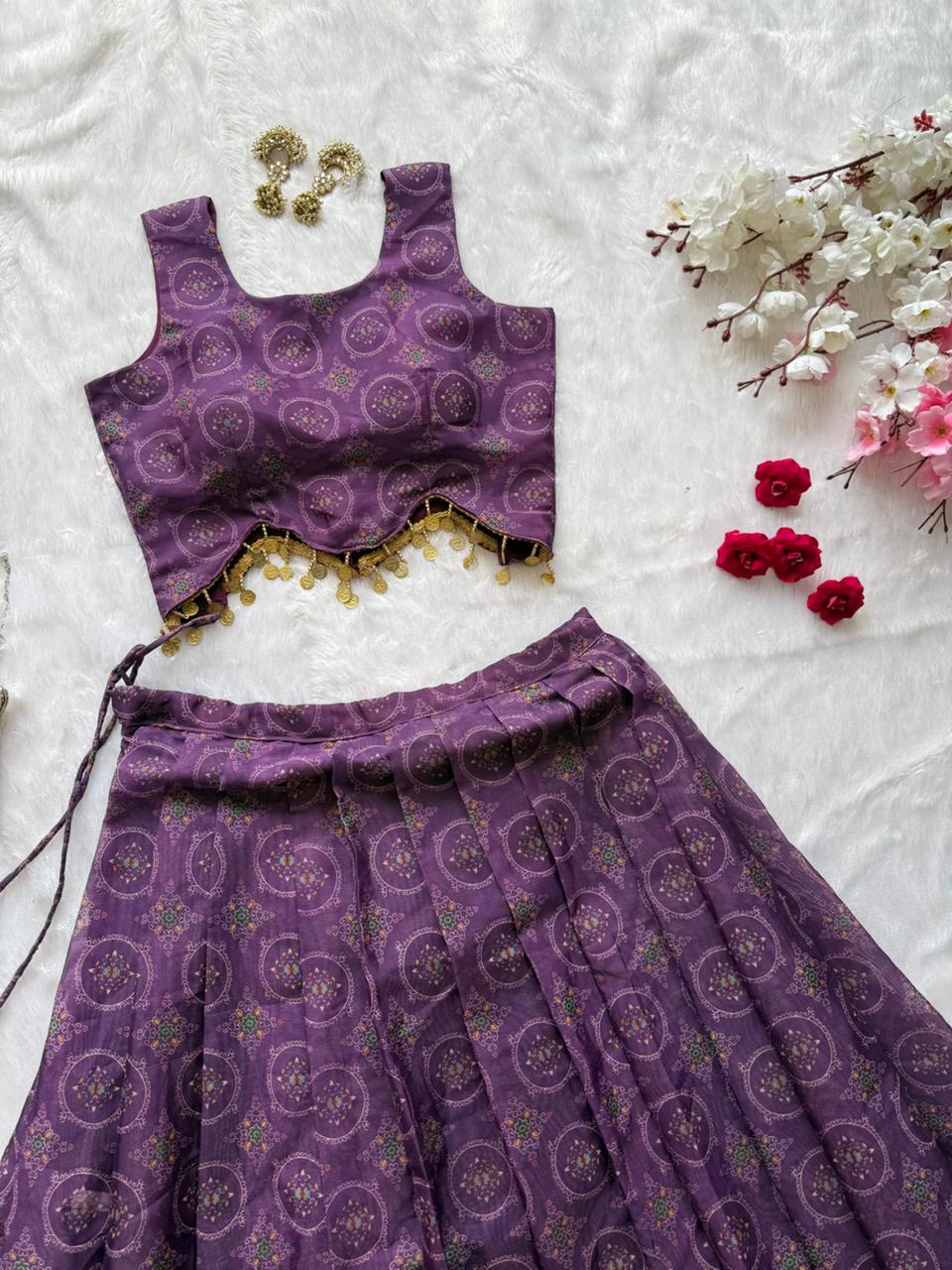 Pure Jimmy Organza Silk Digital Printed Lehnga With Canvas Patta