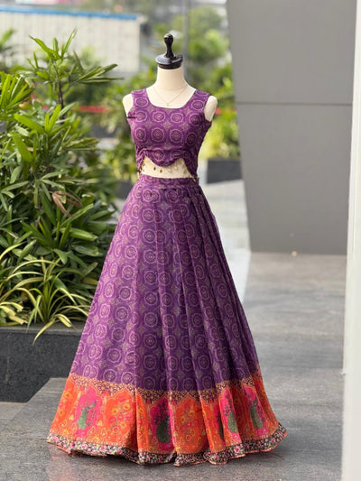 Pure Jimmy Organza Silk Digital Printed Lehnga With Canvas Patta