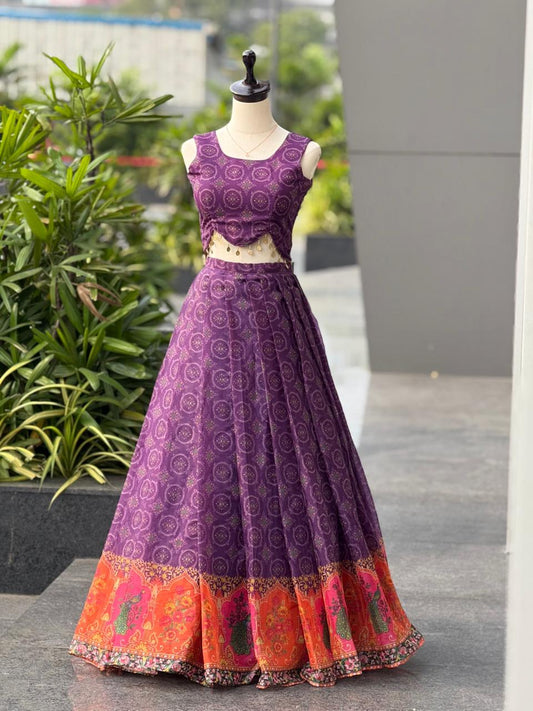 Pure Jimmy Organza Silk Digital Printed Lehnga With Canvas Patta