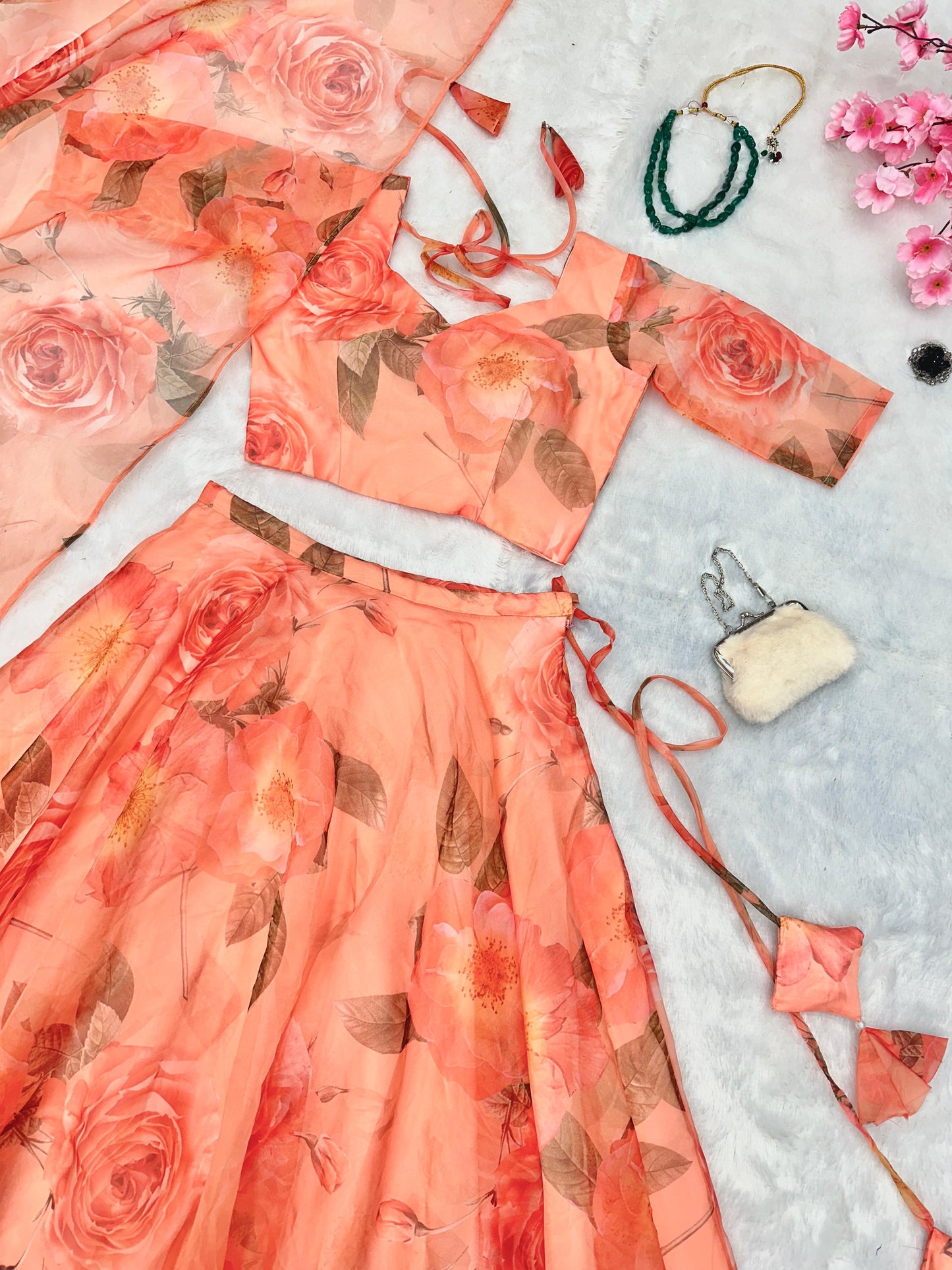 Pure Organza Silk Floral Printed Lehnga 8mtr Flair Lehnga With Canvas Patta