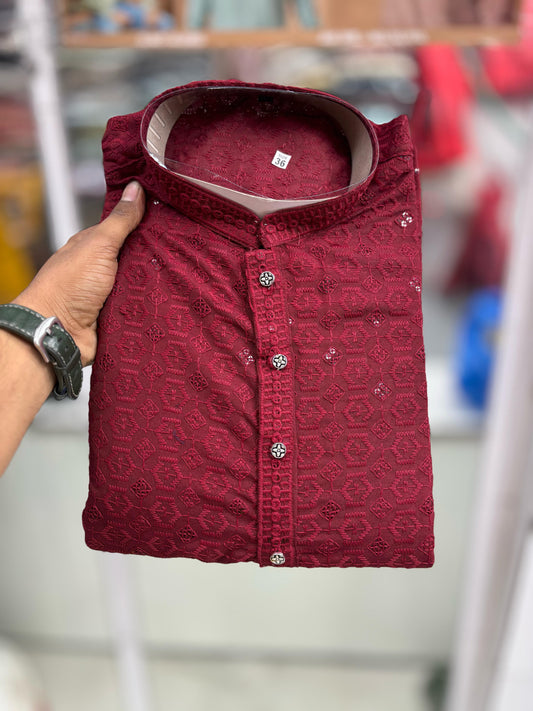 Men's Heavy Chikankari Mirror Work Kurta Pajama Set Indian Navratri Kurta Wedding & Ceremony Outfit