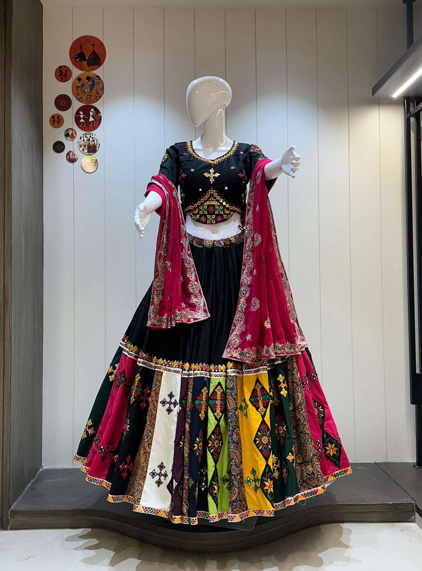 Designer Chaniya Choli for Navratri Patola Lehenga 3 pc Readymade garba Lehenga Festival outfit Gamthi Work Garba Night lehenga ready 2 wear
