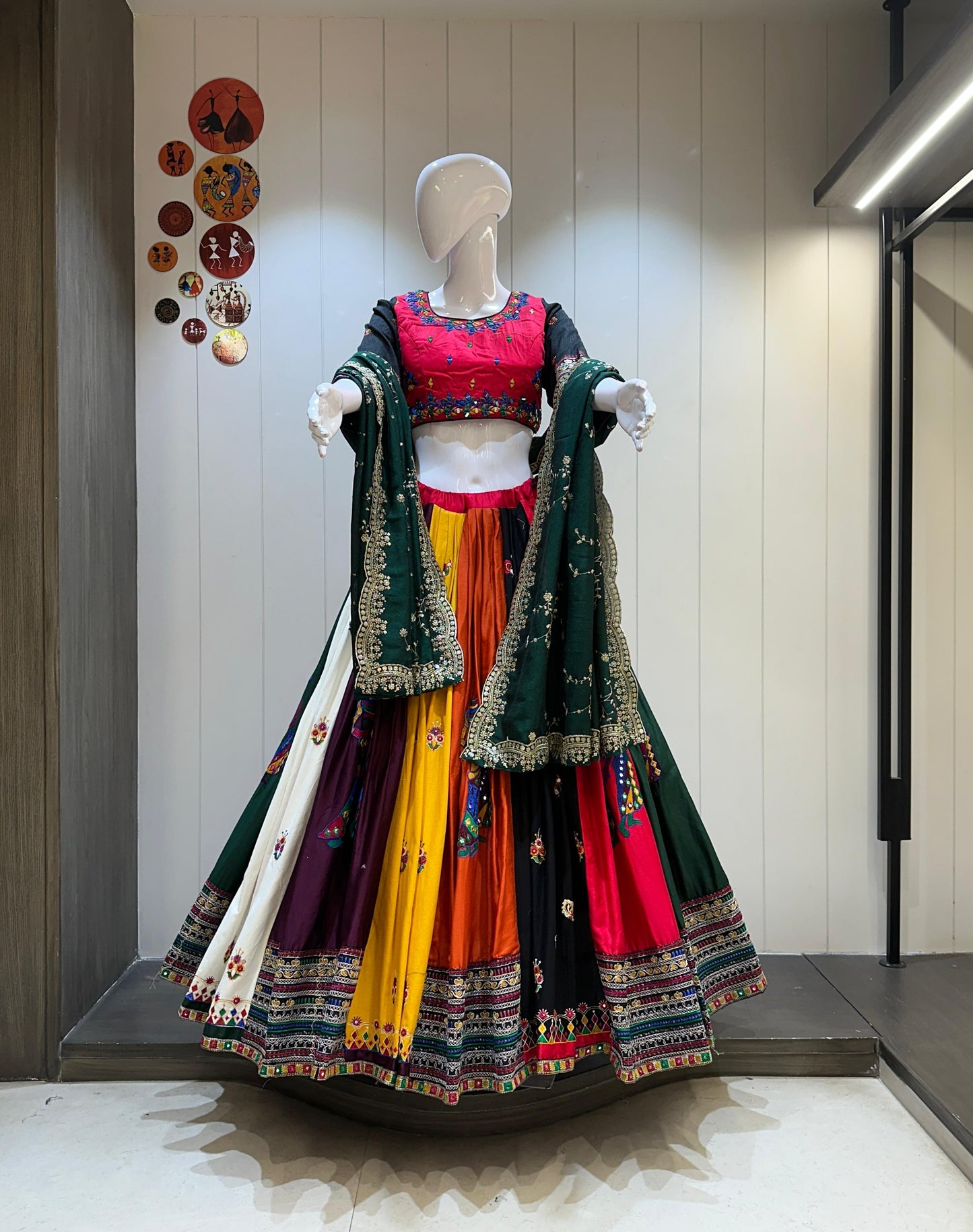 Pink Chaniya Choli for Navratri Patola Lehenga 3 pc Readymade garba Lehenga Festival outfit Gamthi Work Garba Night lehenga ready to wear
