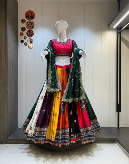Pink Chaniya Choli for Navratri Patola Lehenga 3 pc Readymade garba Lehenga Festival outfit Gamthi Work Garba Night lehenga ready to wear
