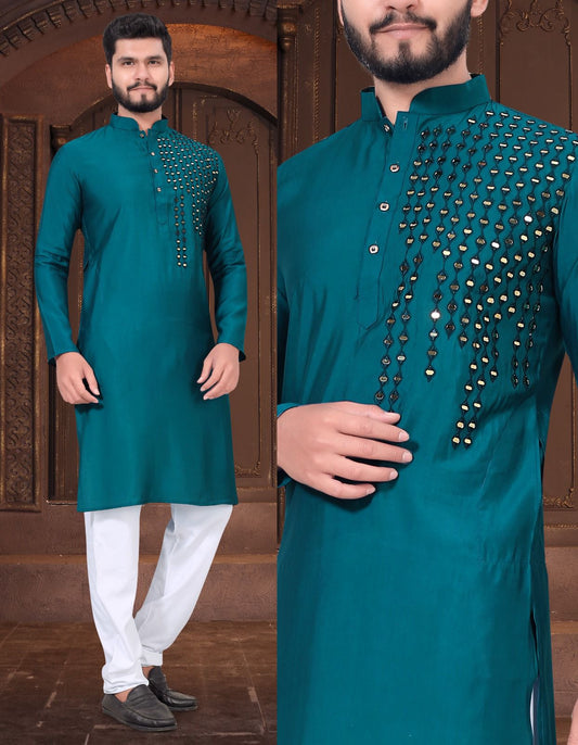 Men's Heavy Chikankari Mirror Work Kurta Pajama Set Indian Navratri Kurta Wedding & Ceremony Outfit