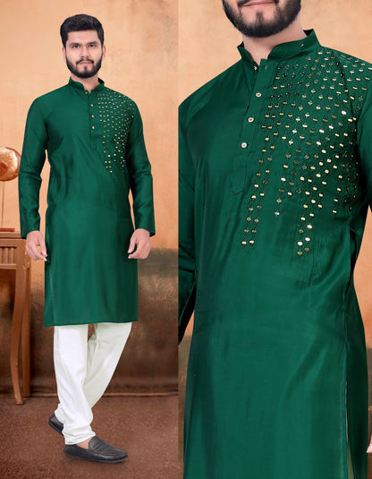 Men's Heavy Chikankari Mirror Work Kurta Pajama Set Indian Navratri Kurta Wedding & Ceremony Outfit