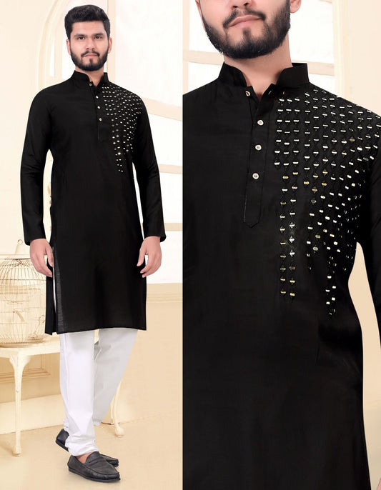 Men's Heavy Chikankari Mirror Work Kurta Pajama Set Indian Navratri Kurta Wedding & Ceremony Outfit
