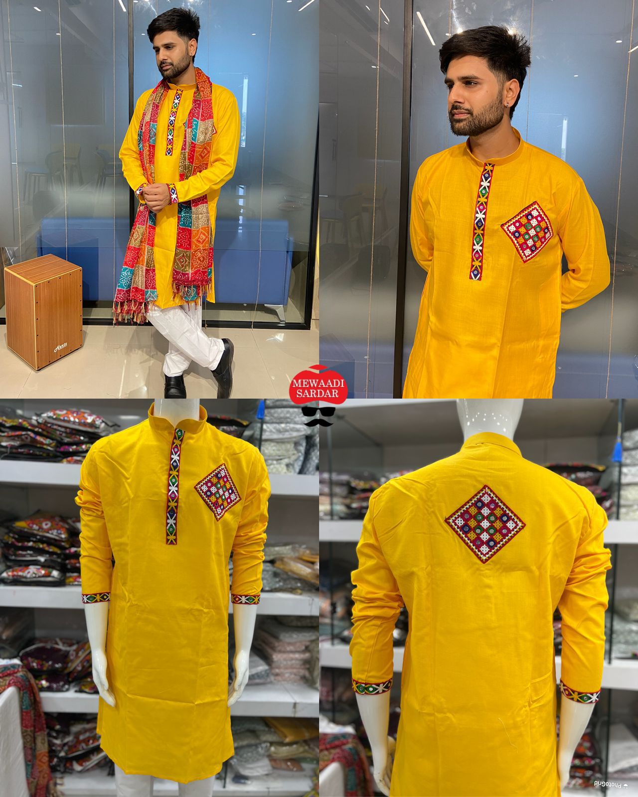 Men's Heavy Chikankari Mirror Work Kurta Pajama Set Indian Navratri Kurta Wedding & Ceremony Outfit