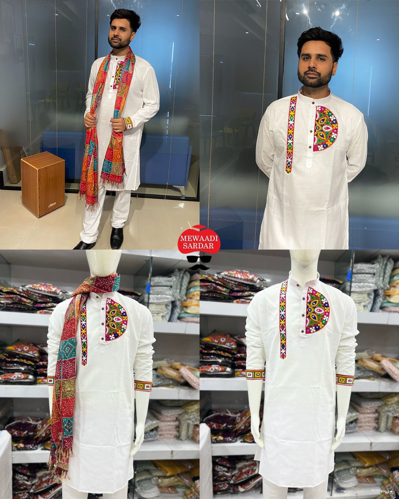 Men's Heavy Chikankari Mirror Work Kurta Pajama Set Indian Navratri Kurta Wedding & Ceremony Outfit
