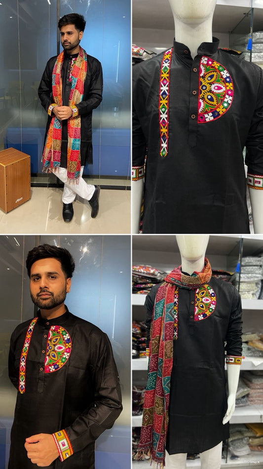 Men's Heavy Chikankari Mirror Work Kurta Pajama Set Indian Navratri Kurta Wedding & Ceremony Outfit