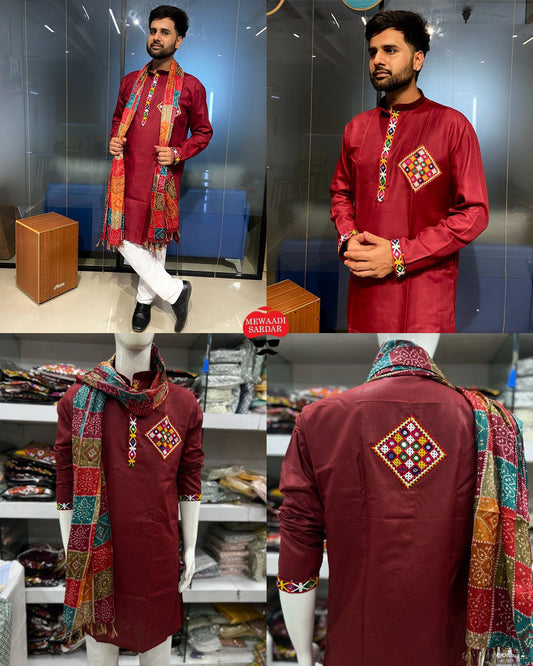 Men's Heavy Chikankari Mirror Work Kurta Pajama Set Indian Navratri Kurta Wedding & Ceremony Outfit