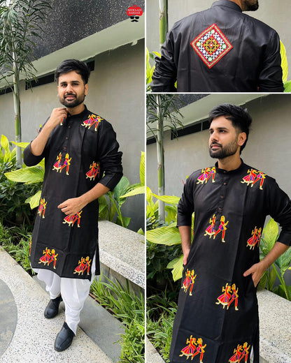 Men's Heavy Chikankari Mirror Work Kurta Pajama Set Indian Navratri Kurta Wedding & Ceremony Outfit