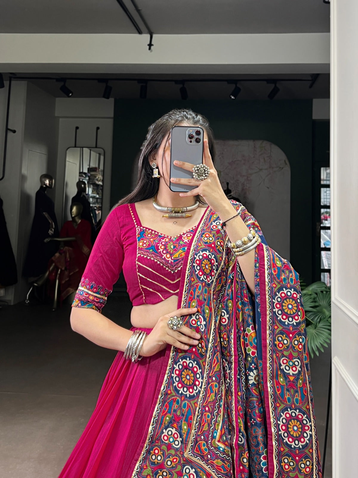 DesignerChaniya Choli for Navratri Patola Lehenga 3 pc Readymade garba Lehenga Festival outfit Gamthi Work Garba Night lehenga ready to wear