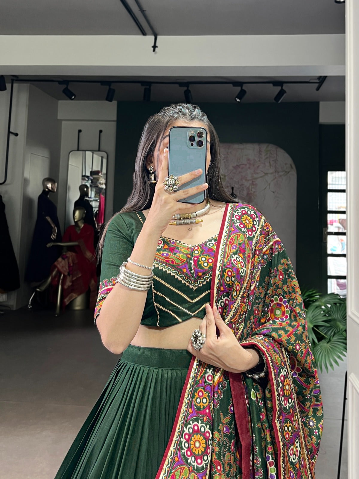 DesignerChaniya Choli for Navratri Patola Lehenga 3 pc Readymade garba Lehenga Festival outfit Gamthi Work Garba Night lehenga ready to wear
