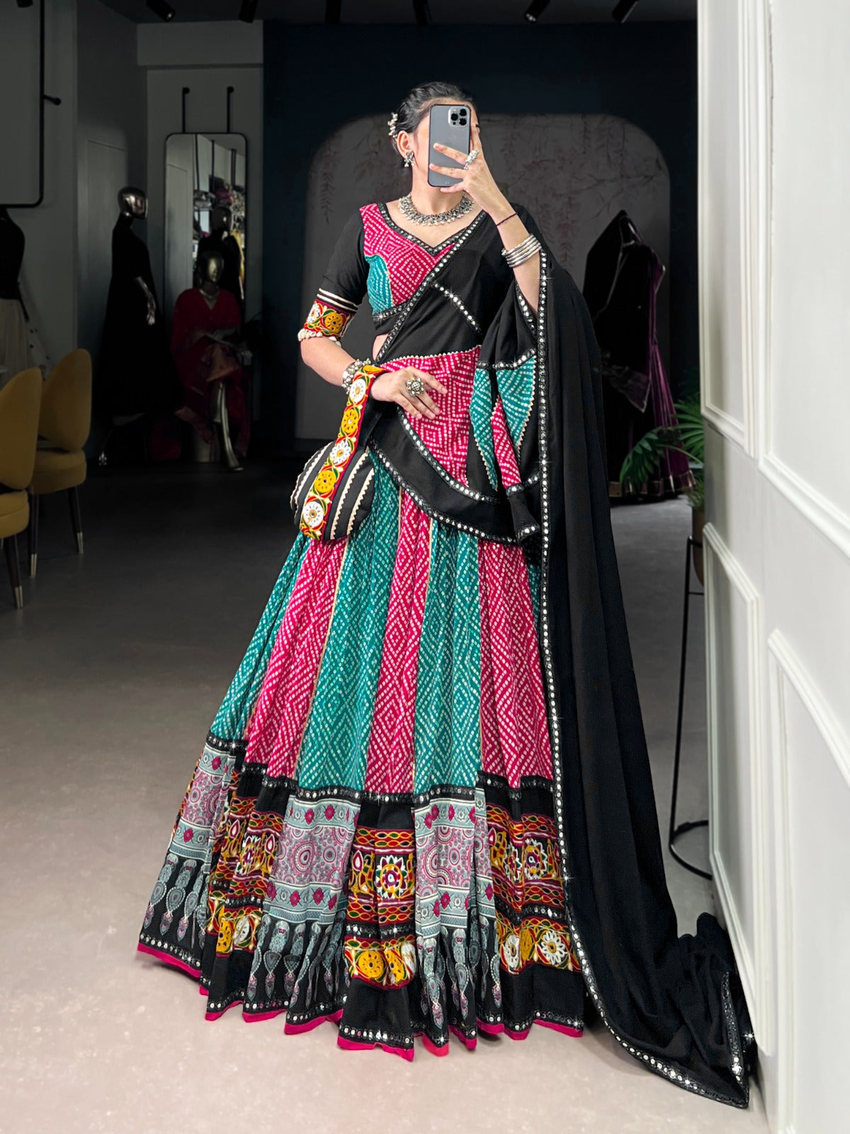 DesignerChaniya Choli for Navratri Patola Lehenga 3 pc Readymade garba Lehenga Festival outfit Gamthi Work Garba Night lehenga ready to wear
