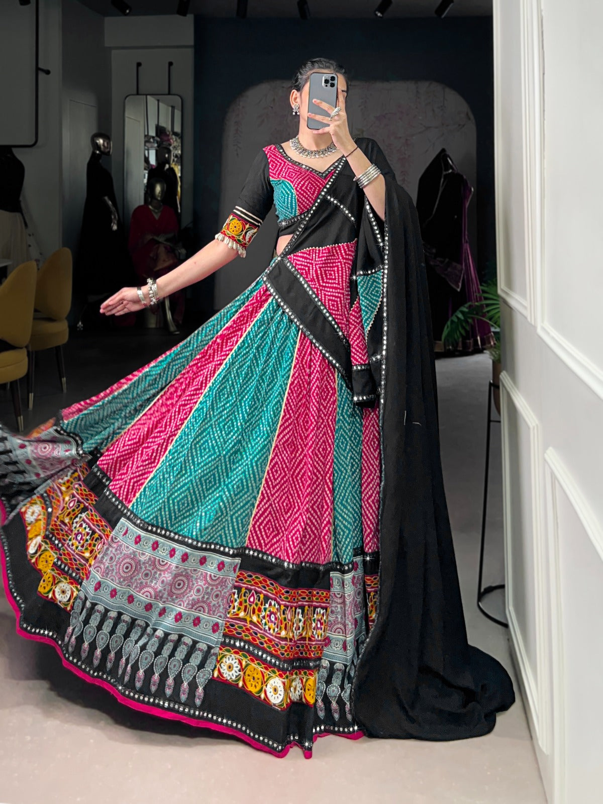 DesignerChaniya Choli for Navratri Patola Lehenga 3 pc Readymade garba Lehenga Festival outfit Gamthi Work Garba Night lehenga ready to wear