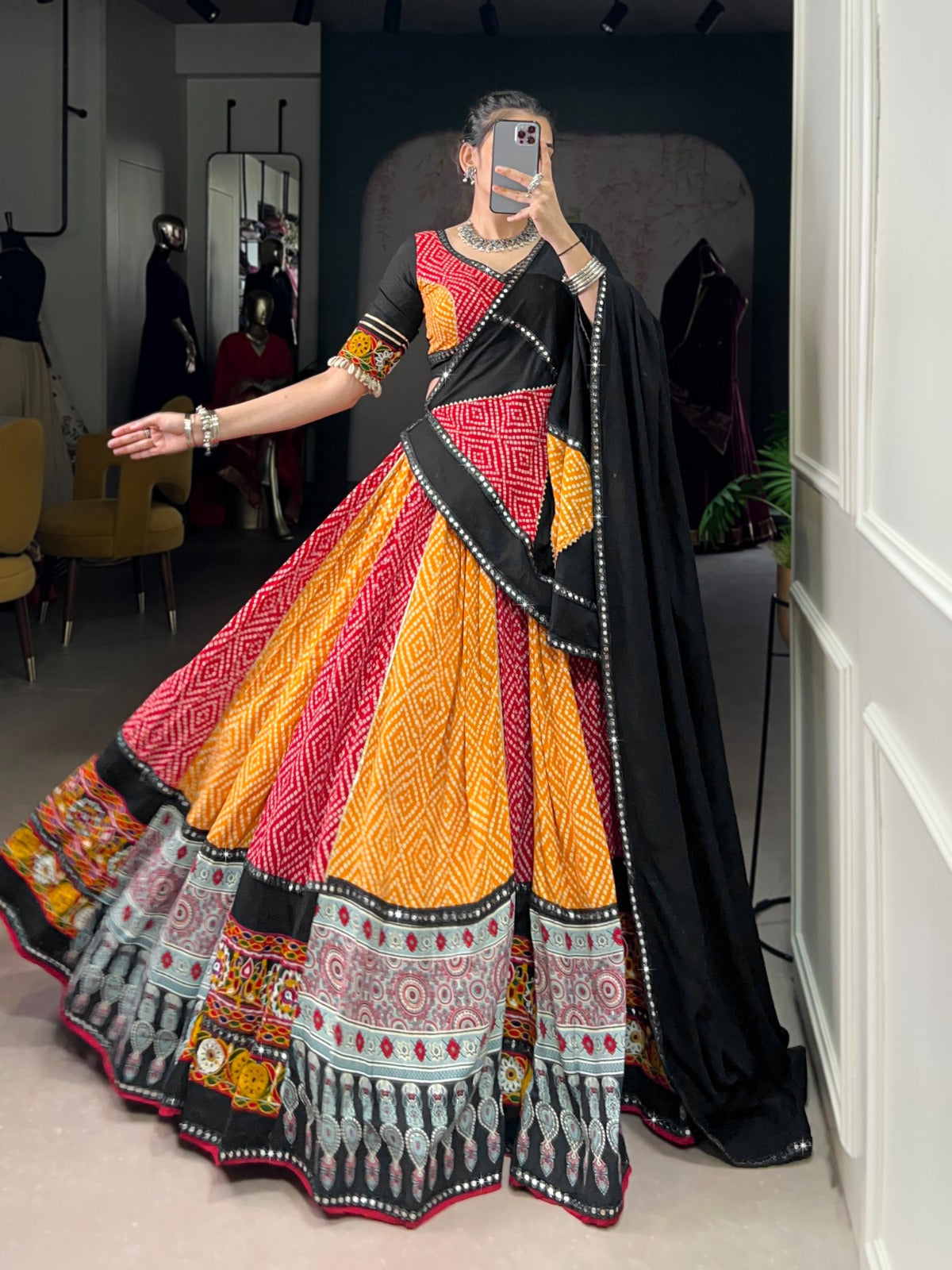 DesignerChaniya Choli for Navratri Patola Lehenga 3 pc Readymade garba Lehenga Festival outfit Gamthi Work Garba Night lehenga ready to wear