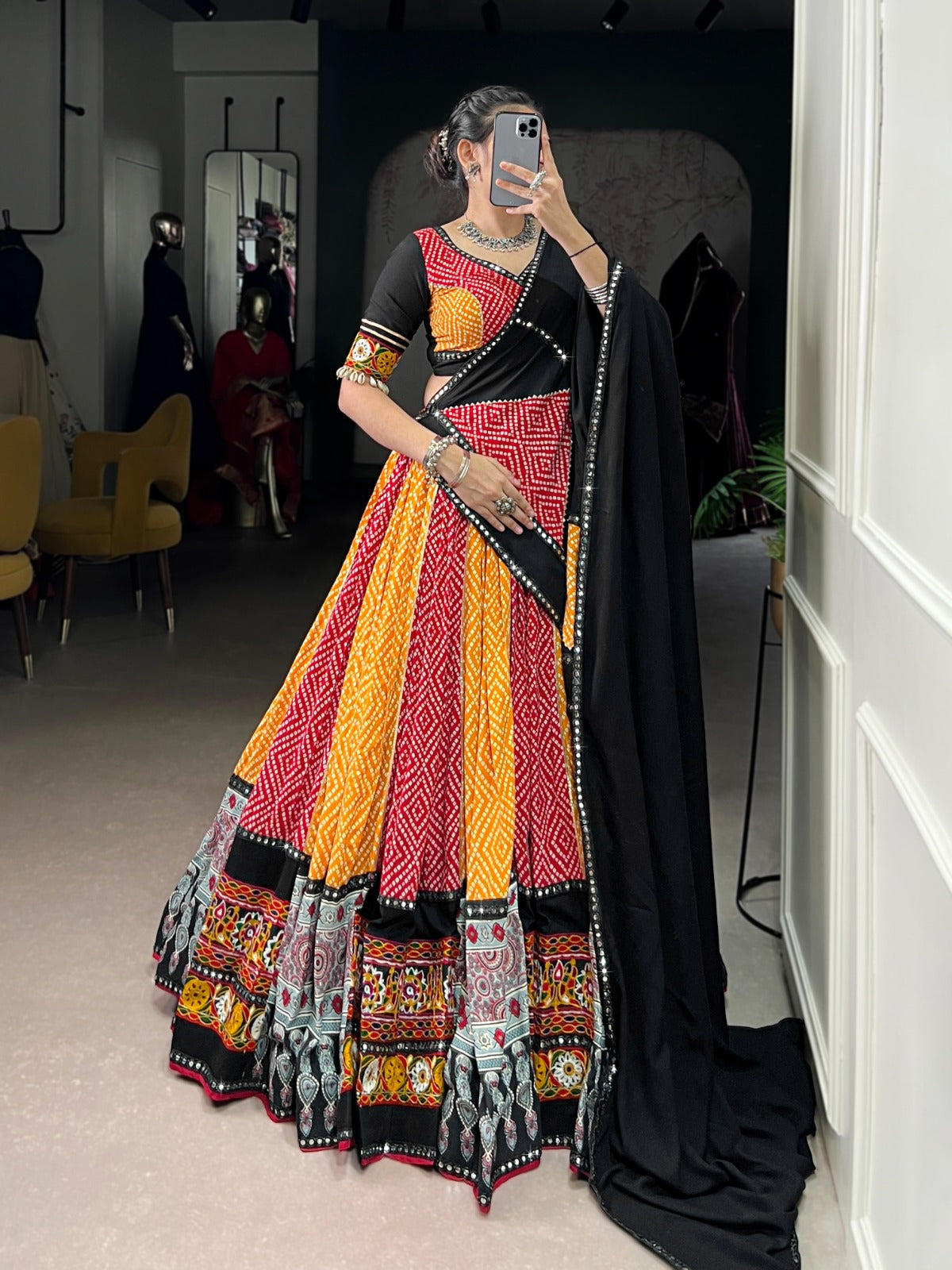 DesignerChaniya Choli for Navratri Patola Lehenga 3 pc Readymade garba Lehenga Festival outfit Gamthi Work Garba Night lehenga ready to wear