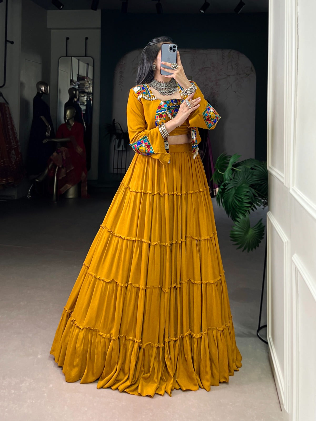 DesignerChaniya Choli for Navratri Patola Lehenga 3 pc Readymade garba Lehenga Festival outfit Gamthi Work Garba Night lehenga ready to wear