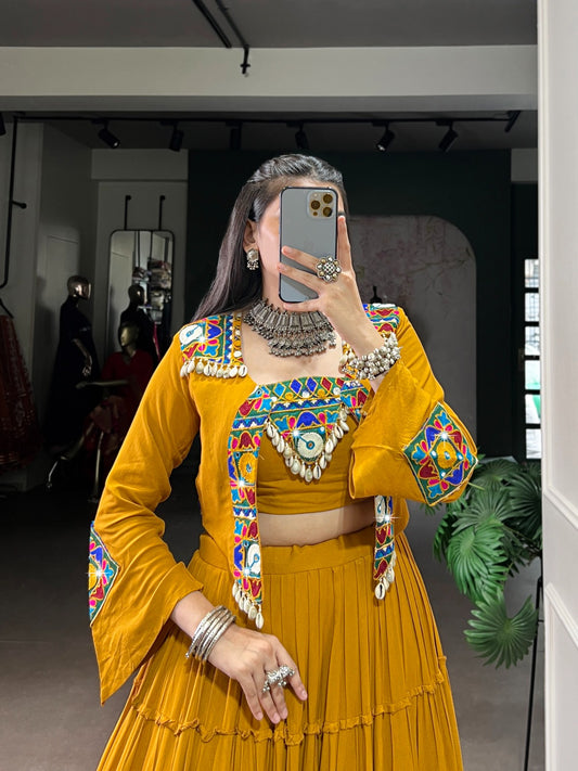 DesignerChaniya Choli for Navratri Patola Lehenga 3 pc Readymade garba Lehenga Festival outfit Gamthi Work Garba Night lehenga ready to wear