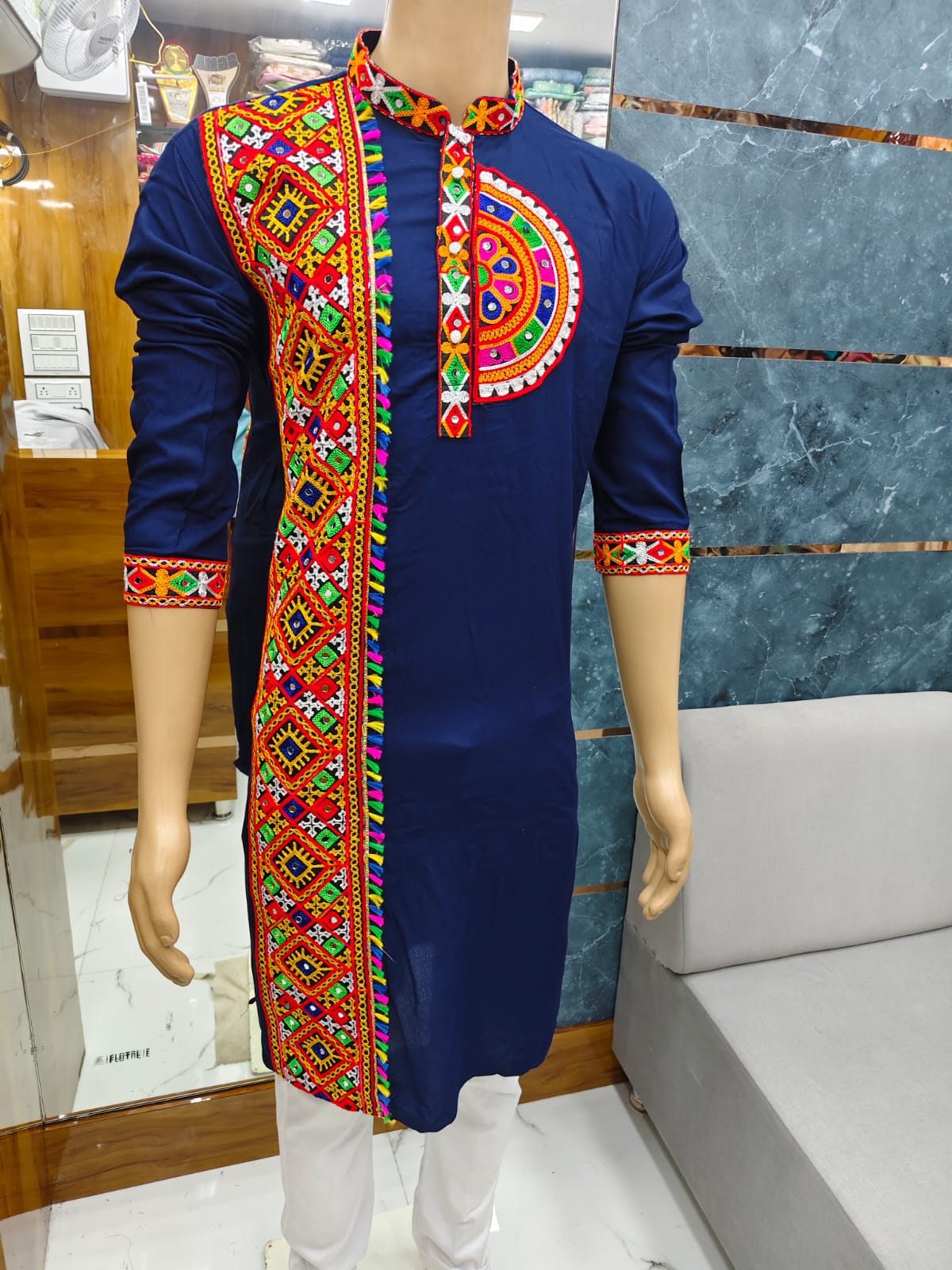 Men's Heavy Chikankari Mirror Work Kurta Pajama Set Indian Navratri Kurta Wedding & Ceremony Outfit