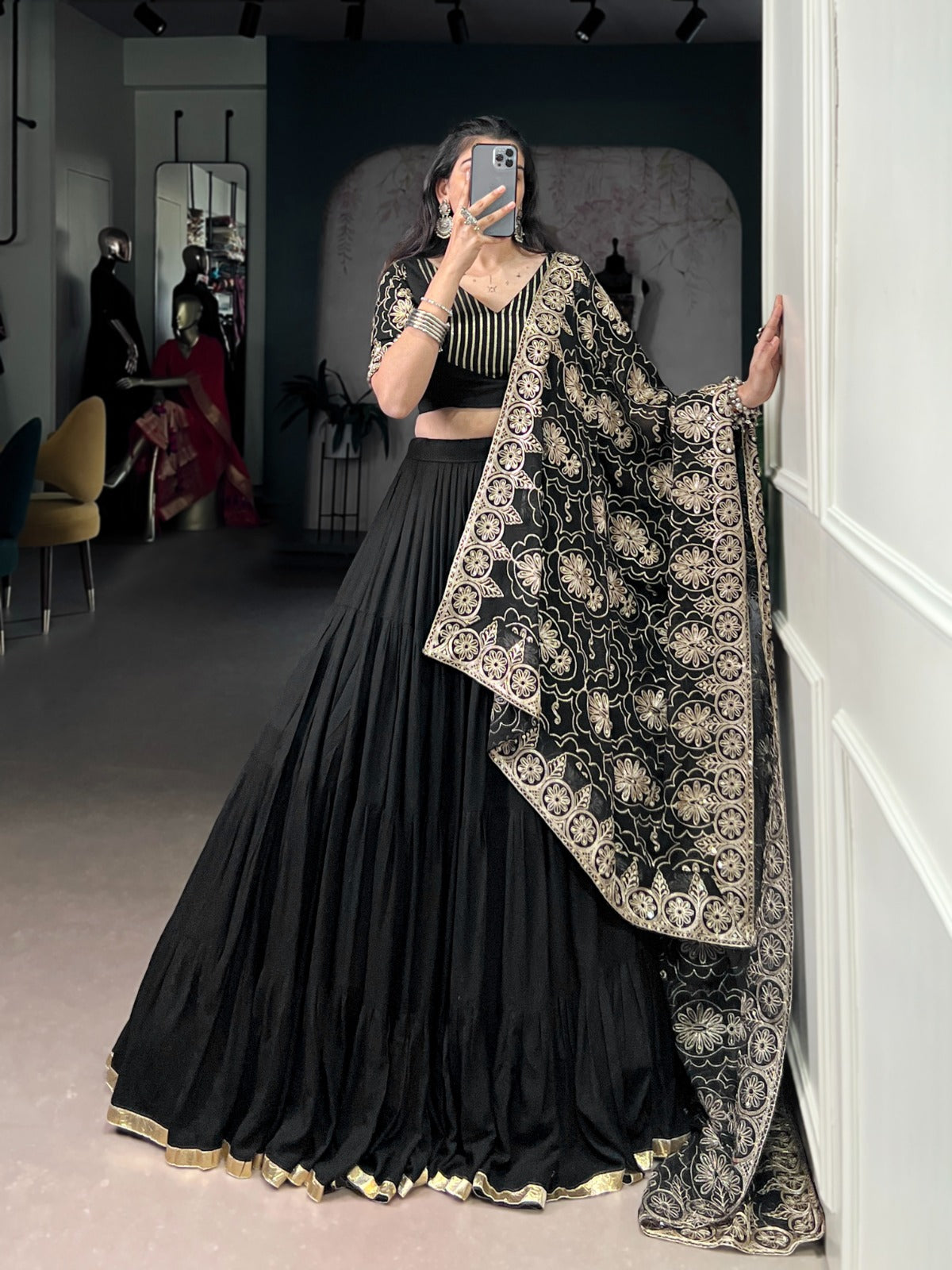 Designer Chaniya Choli for Navratri Patola Lehenga Festival outfit Gamthi Work Garba Night