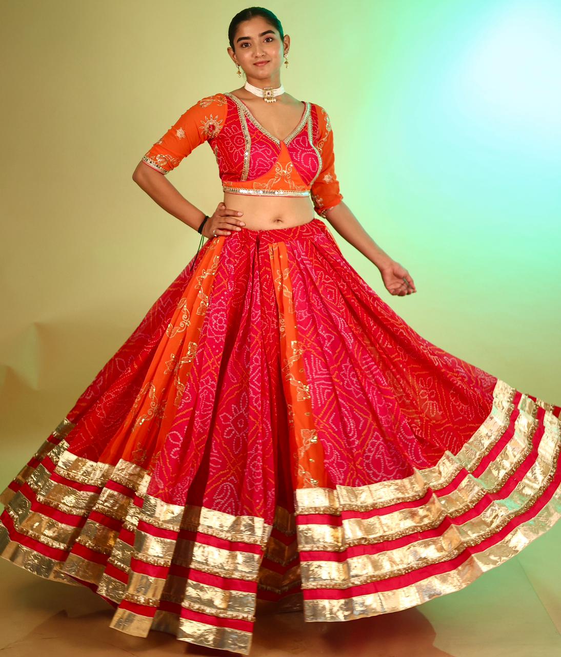 Designer Chaniya Choli for Navratri Patola Lehenga Festival outfit Gamthi Work Garba Night