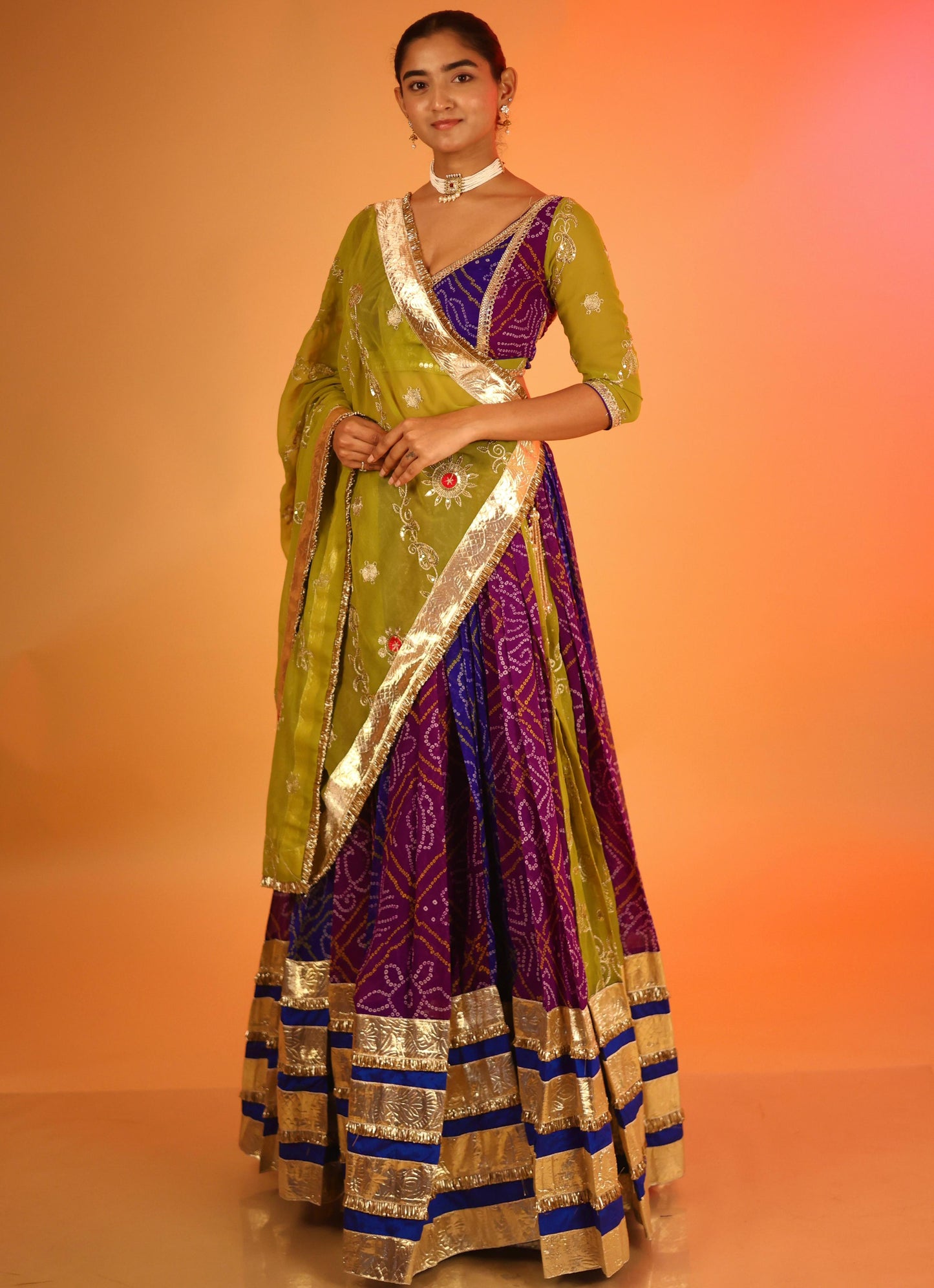 Designer Chaniya Choli for Navratri Patola Lehenga Festival outfit Gamthi Work Garba Night