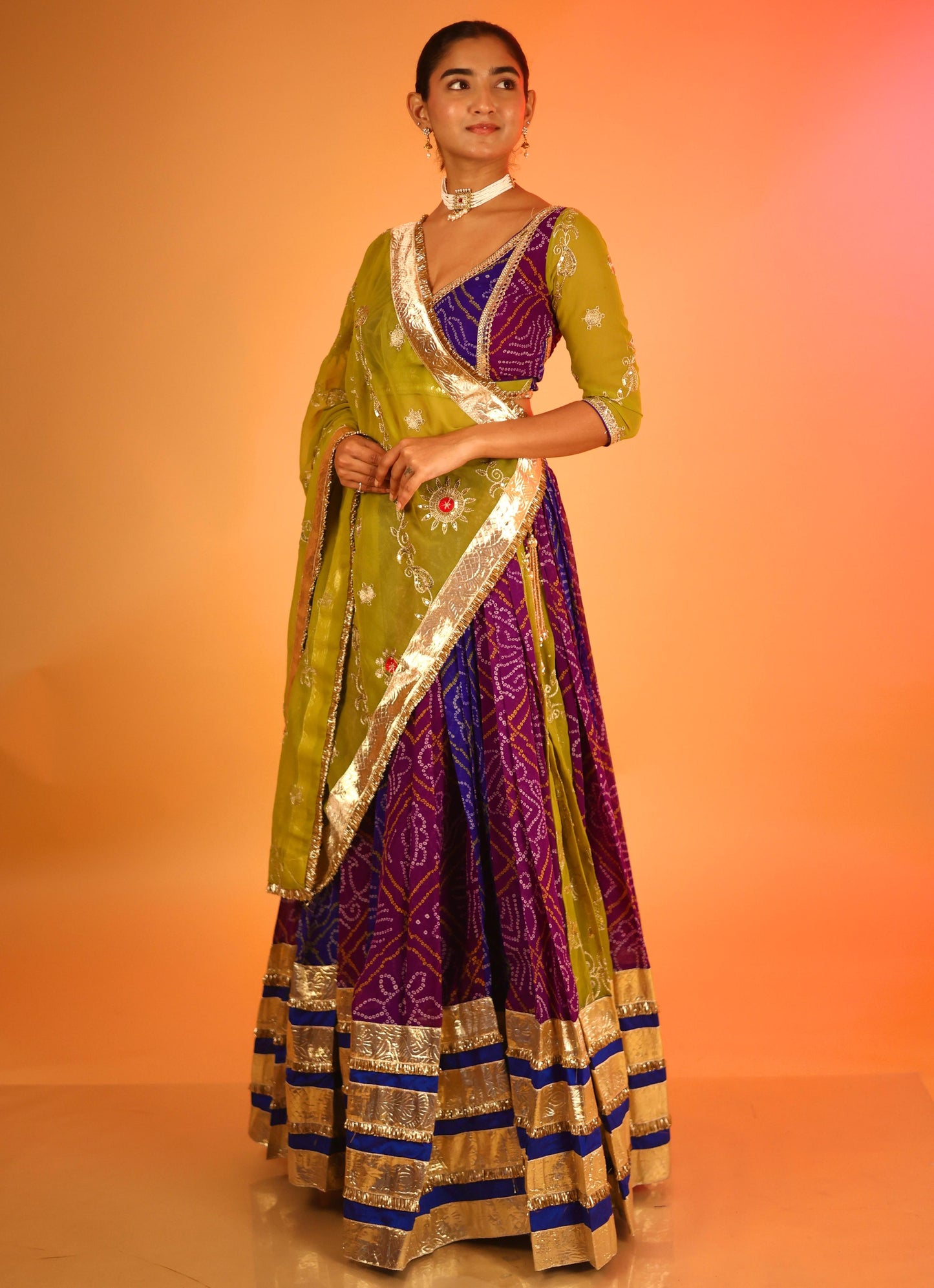 Designer Chaniya Choli for Navratri Patola Lehenga Festival outfit Gamthi Work Garba Night