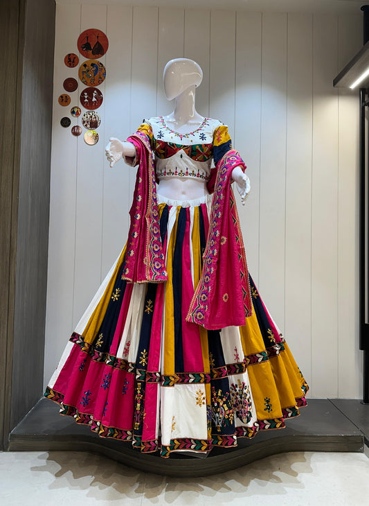 Pure Khadi Cotton Chaniya Choli for Navratri Patola Lehenga Festival Outfit Gamthi Work Garba Night