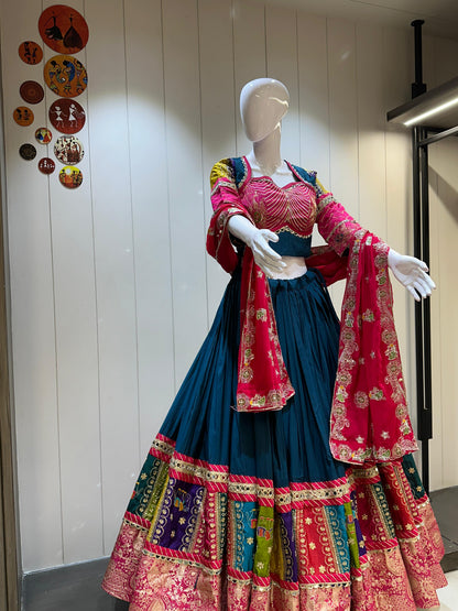Pure Roman Silk Fabric Chaniya Choli for Navratri Patola Lehenga Festival outfit Gamthi Work Garba Night