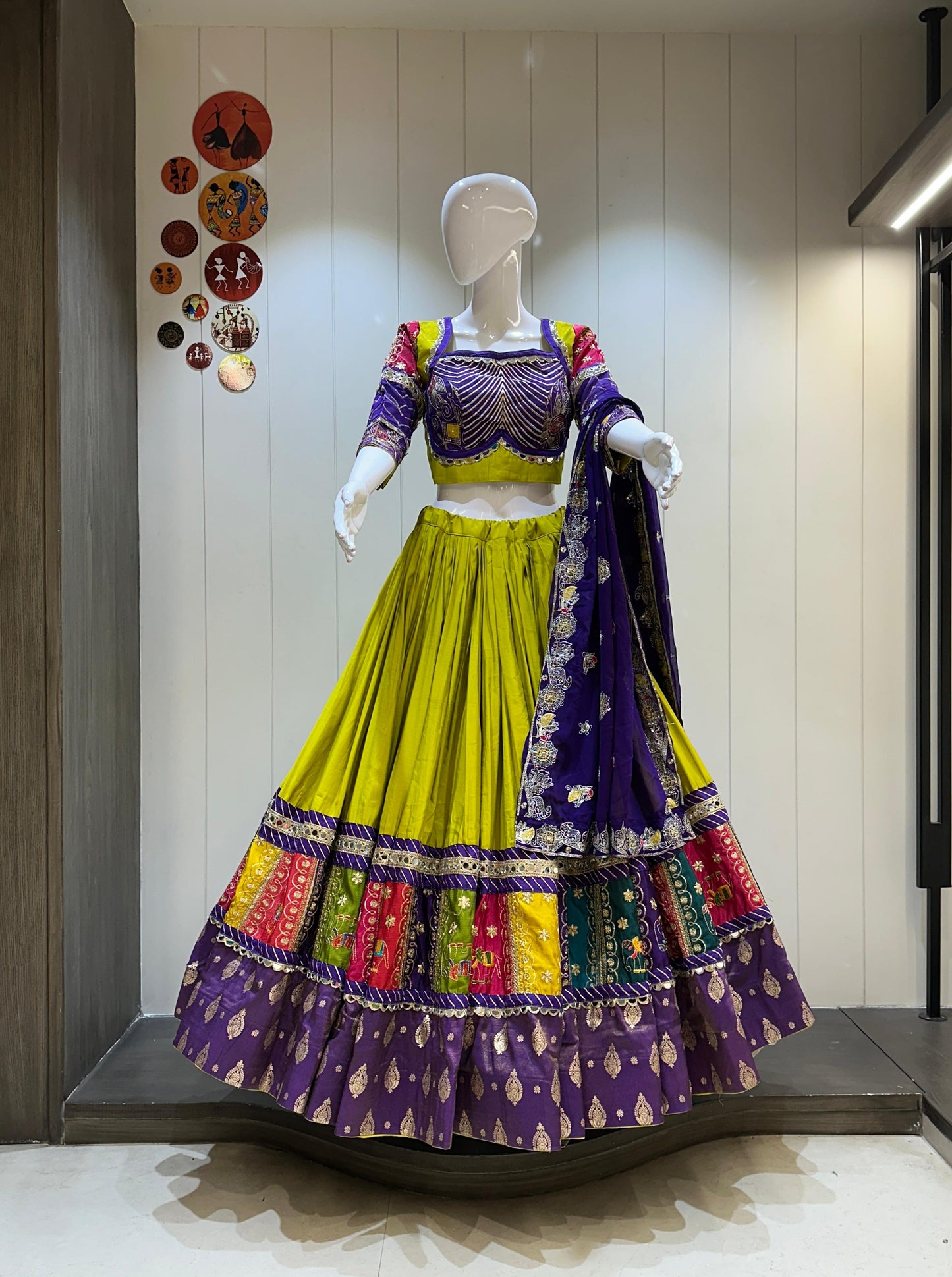 Pure Roman Silk Fabric Chaniya Choli for Navratri Patola Lehenga Festival outfit Gamthi Work Garba Night