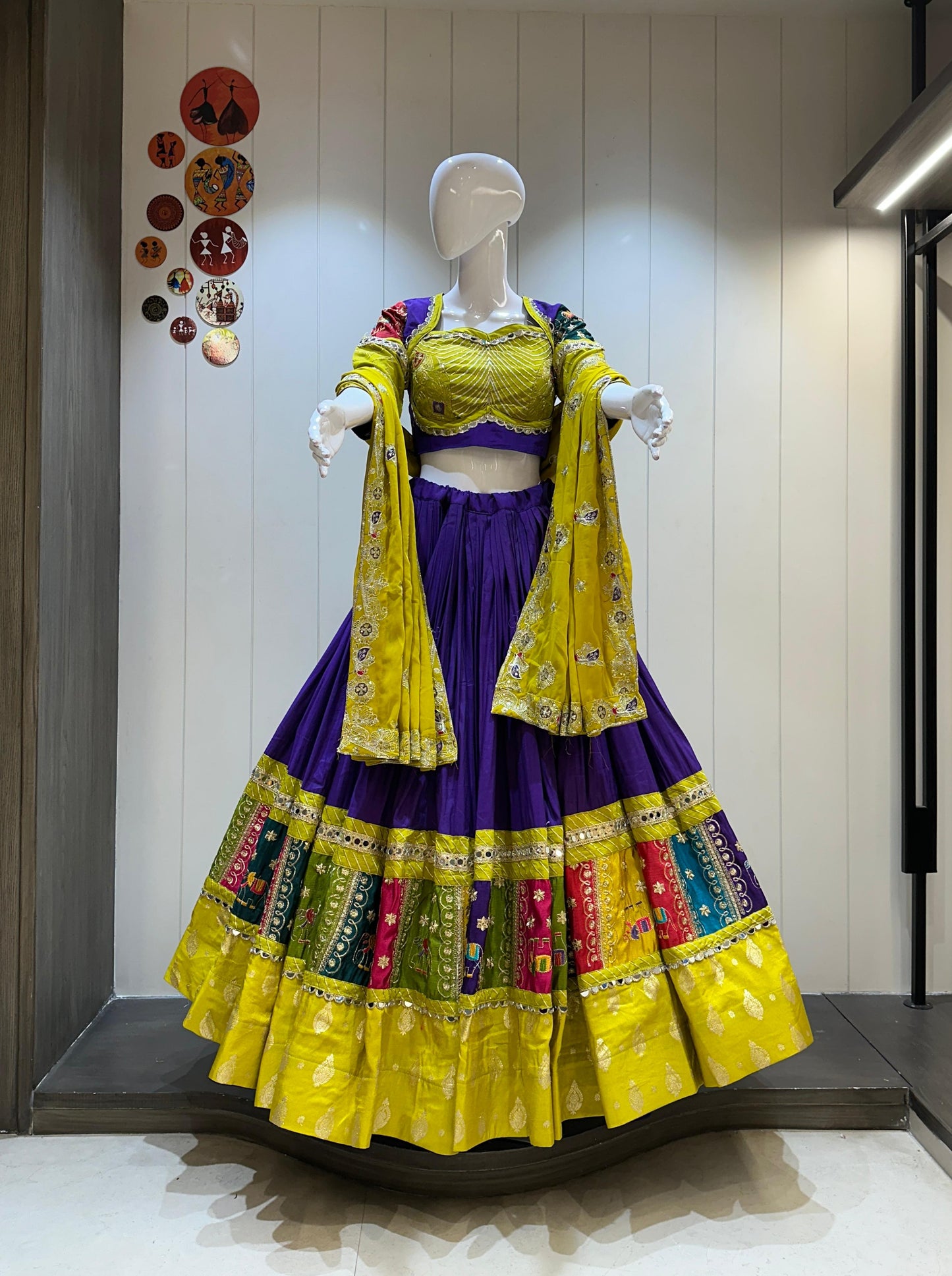 Pure Roman Silk Fabric Chaniya Choli for Navratri Patola Lehenga Festival outfit Gamthi Work Garba Night