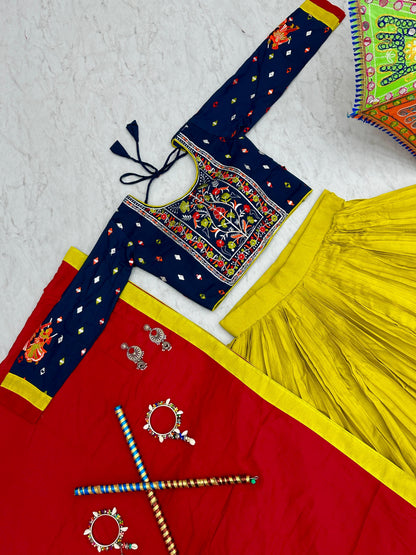 Pure Kutchii Print Fabric Chaniya Choli for Navratri Patola Lehenga Festival outfit Gamthi Work Garba Night