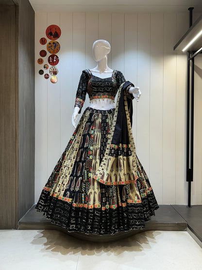 Pure Kutchii Print Fabric Chaniya Choli for Navratri Patola Lehenga Festival outfit Gamthi Work Garba Night