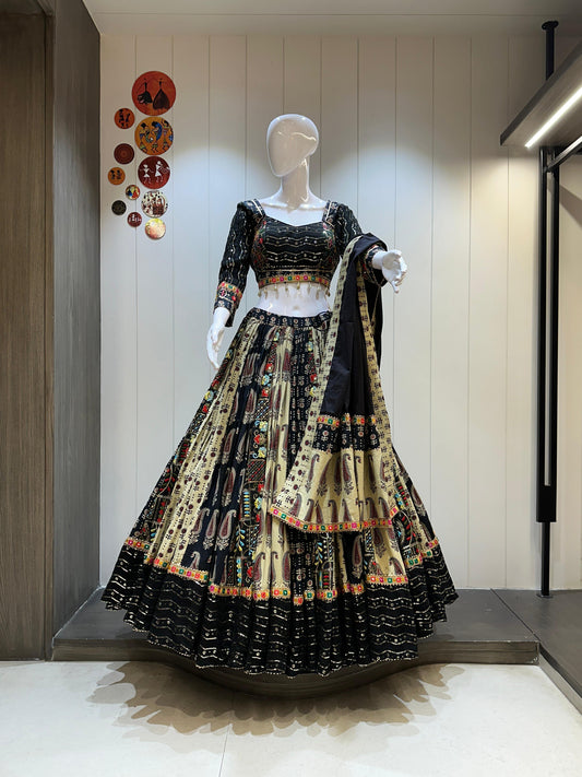 Pure Kutchii Print Fabric Chaniya Choli for Navratri Patola Lehenga Festival outfit Gamthi Work Garba Night