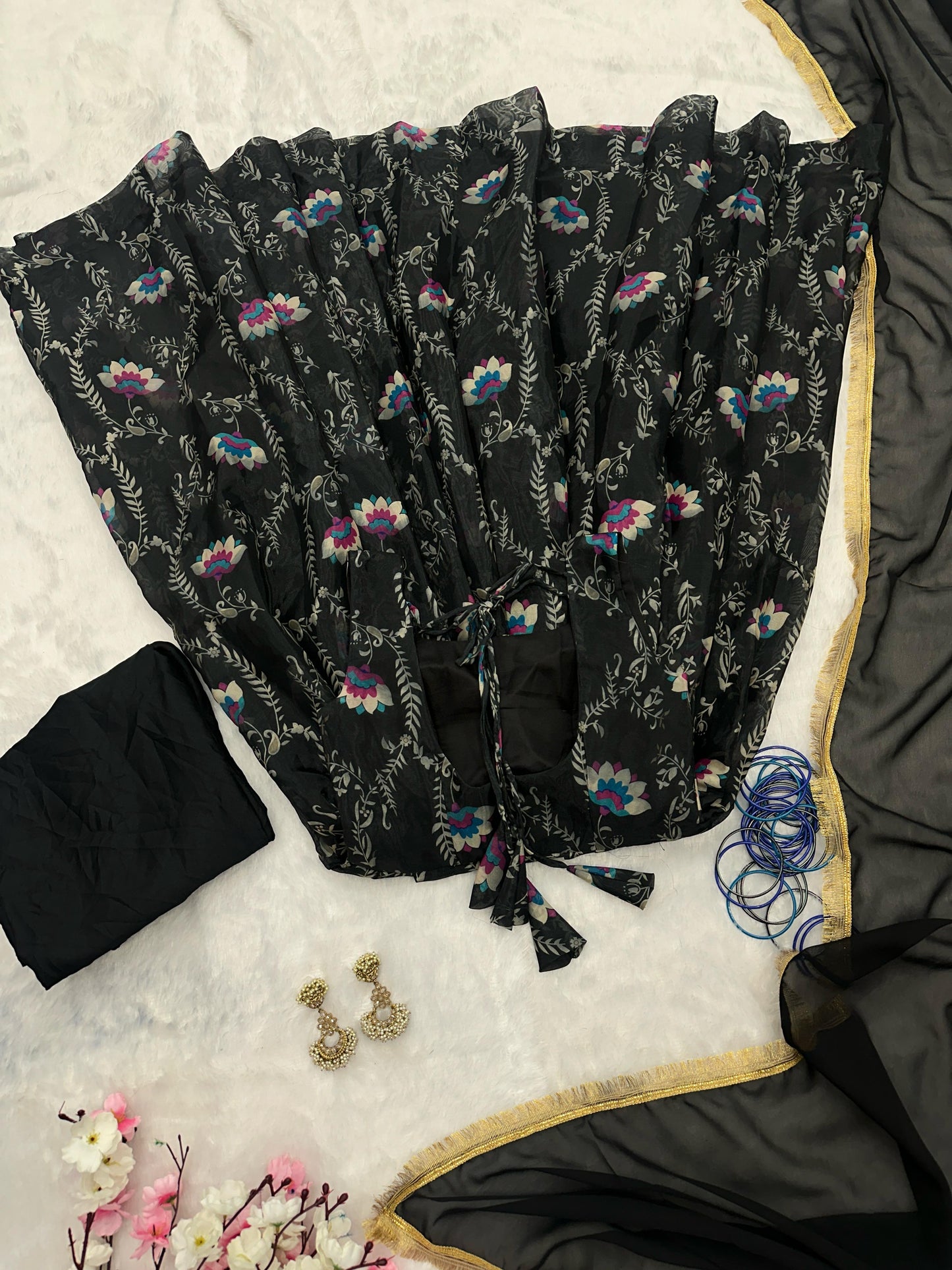 Pure Jimmy Organza Silk Digital Printed Padded Gown