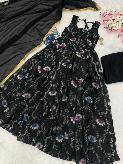 Pure Jimmy Organza Silk Digital Printed Padded Gown