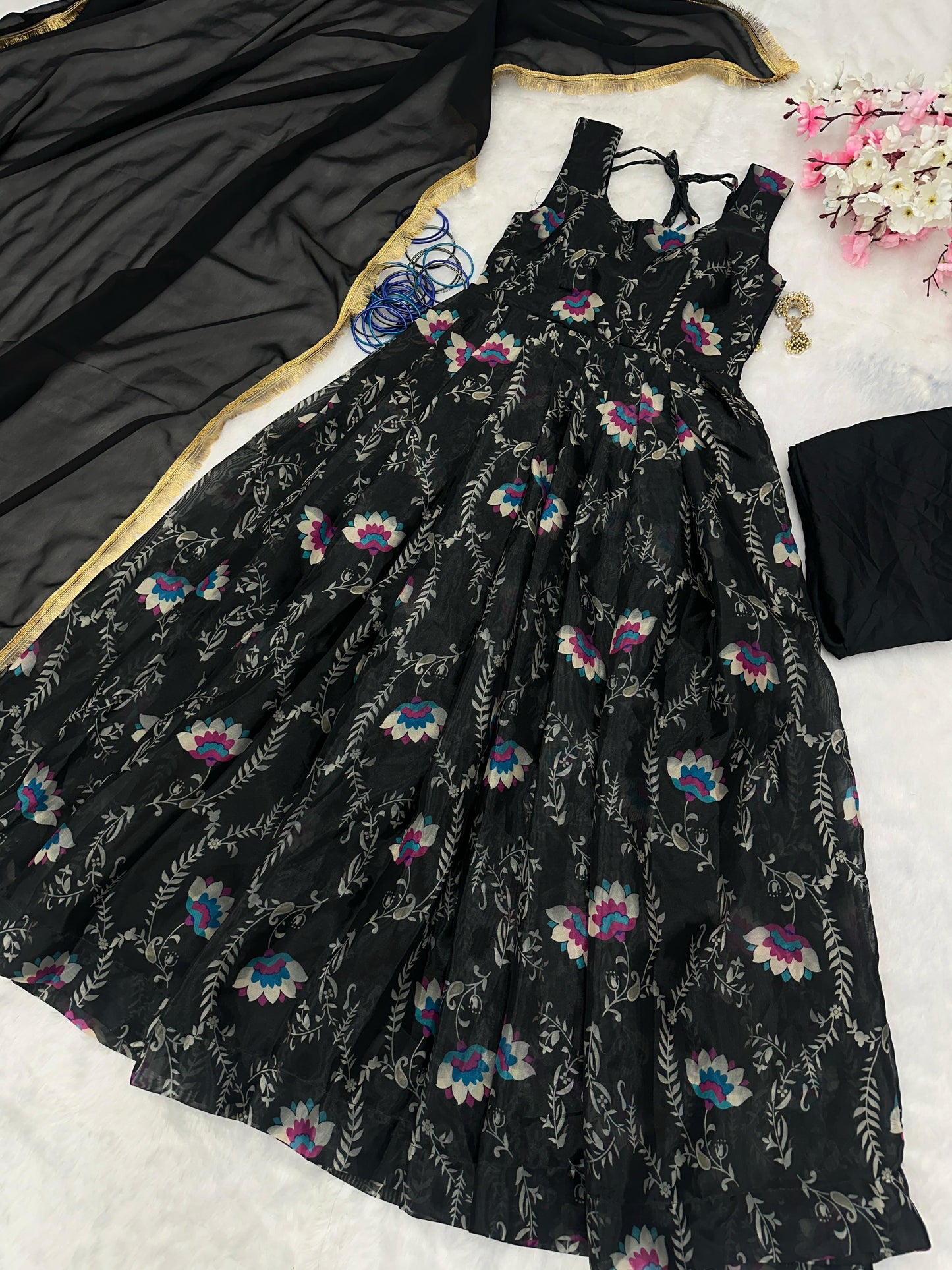 Pure Jimmy Organza Silk Digital Printed Padded Gown