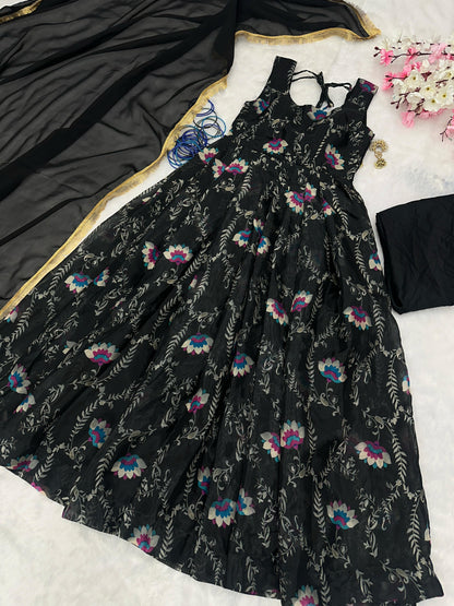 Pure Jimmy Organza Silk Digital Printed Padded Gown